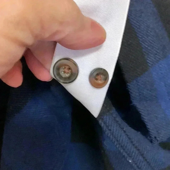 JACHS 100% heavy cotton flannel men’s button down shacket, blue and black plaid - Picture 6 of 6